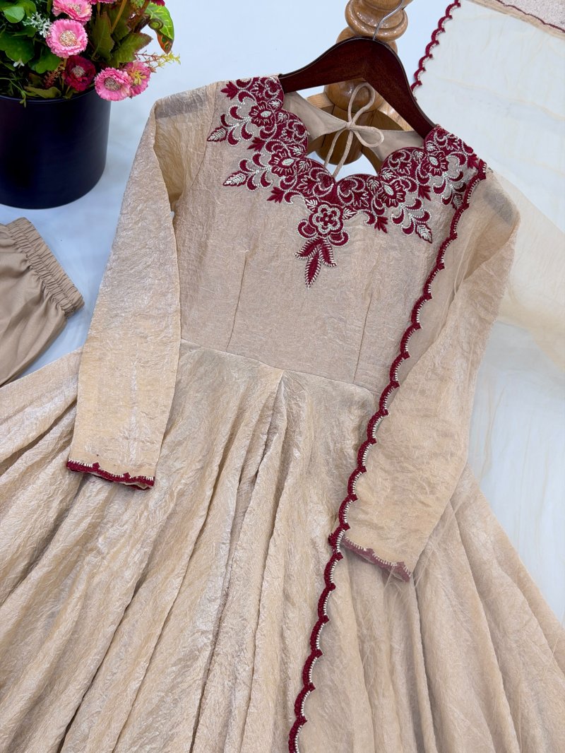 Jf 058 Crush Embroidery Thread Work Gown